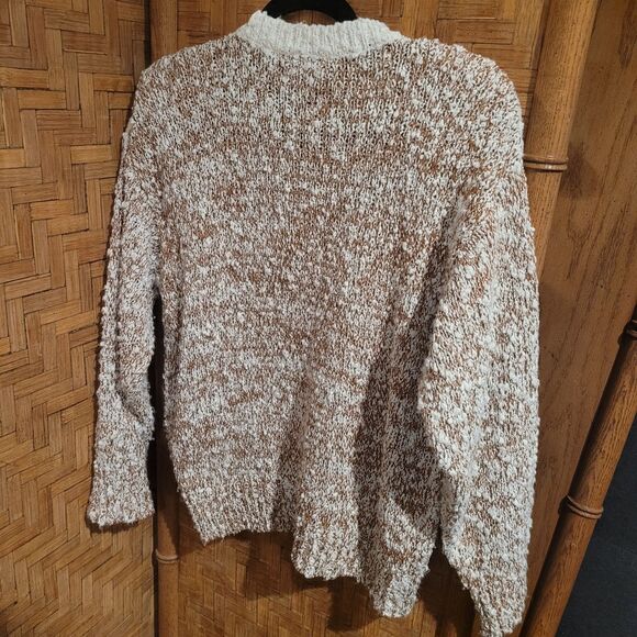 needle & yarn Cream Brown Mauve Burgundy Marled Cottage knitted sweater flower M - Picture 5 of 7
